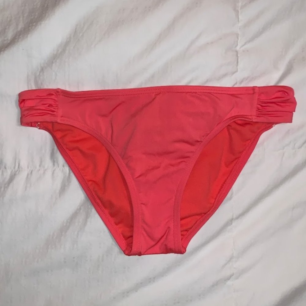 bar III Swim Bottoms Coral Rouched Sides
